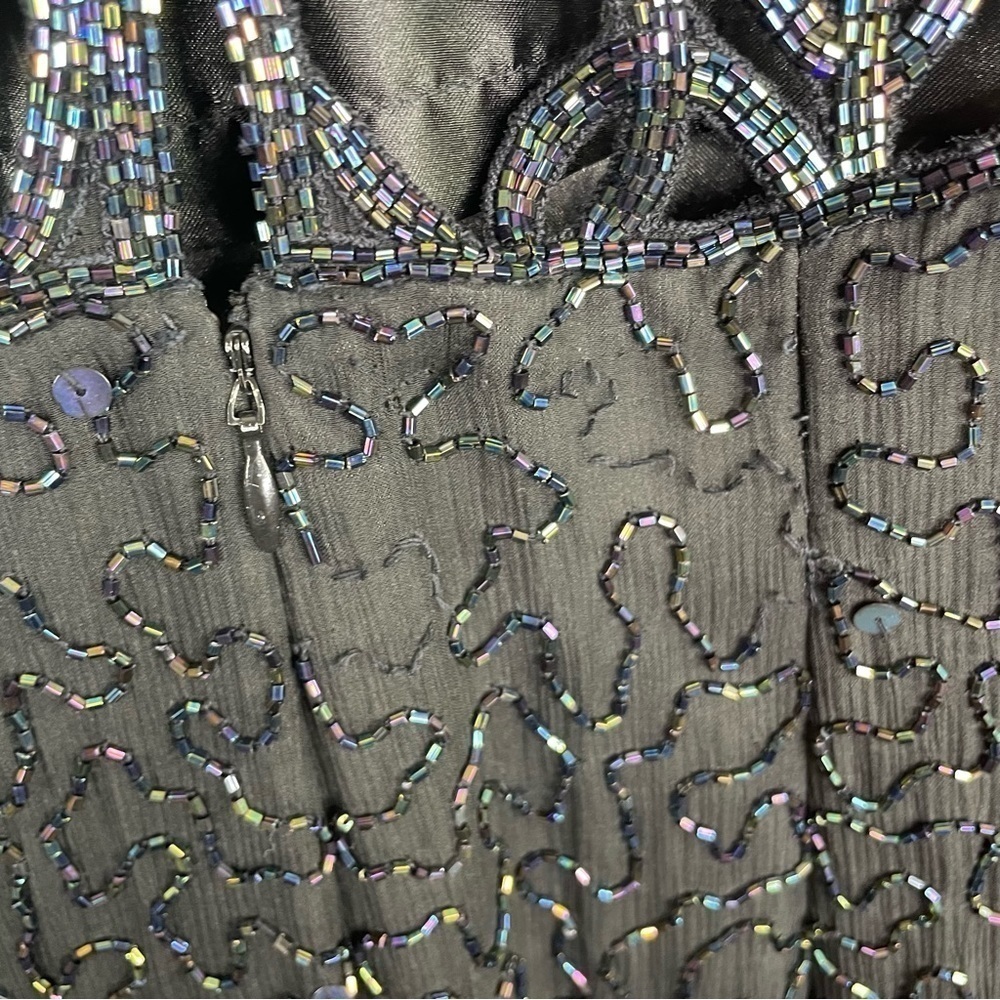 Vintage 90’s Sean Collection Black 100% Silk Beaded Cage Dress - Picture 13 of 14